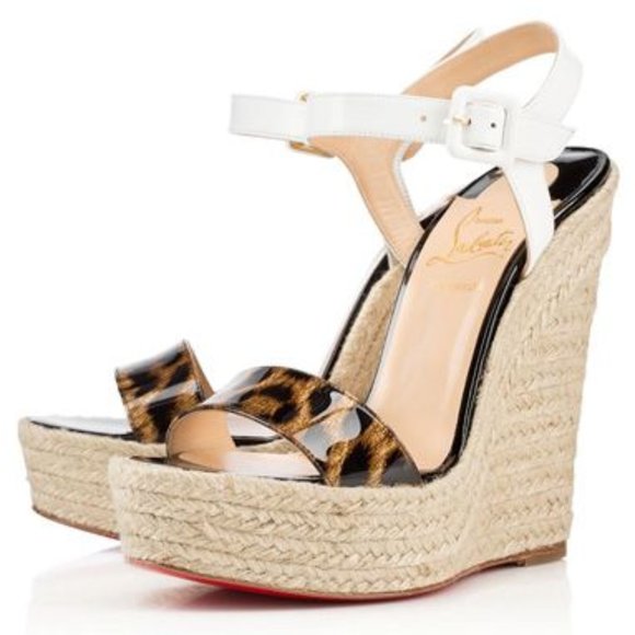 Christian Louboutin Shoes - Christian Louboutin Patent Leopard Print Spachica 120 Wedge Sandals